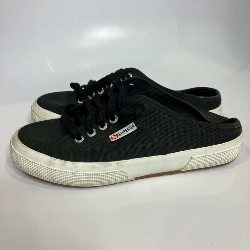 Superga black slip on mule sneakers canvas casual women’s size 8.5 unisex sizing